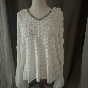 New- POL Cream Long Sleeve Crochet Bell Sleeve Top